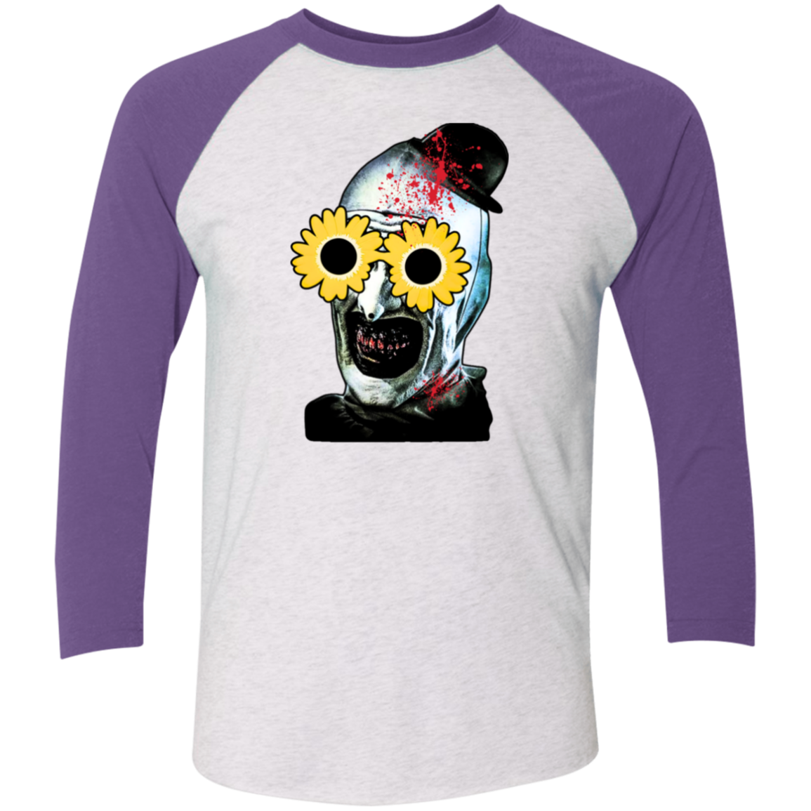 Terrifier with sunflower glasses Tri-Blend 3/4 Sleeve Raglan T-Shirt