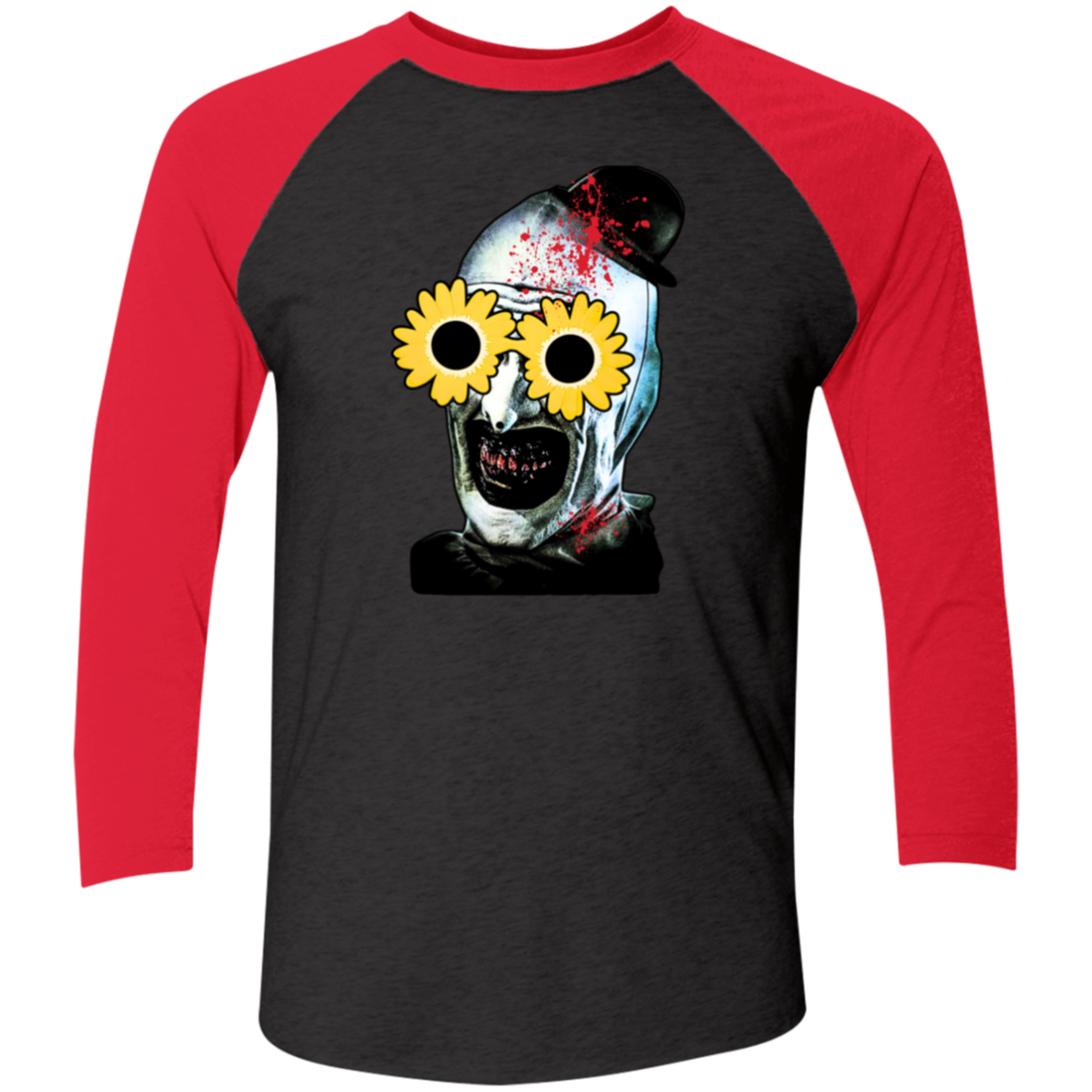 Terrifier with sunflower glasses Tri-Blend 3/4 Sleeve Raglan T-Shirt