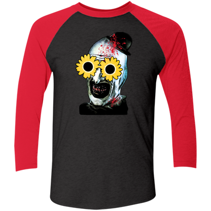 Terrifier with sunflower glasses Tri-Blend 3/4 Sleeve Raglan T-Shirt