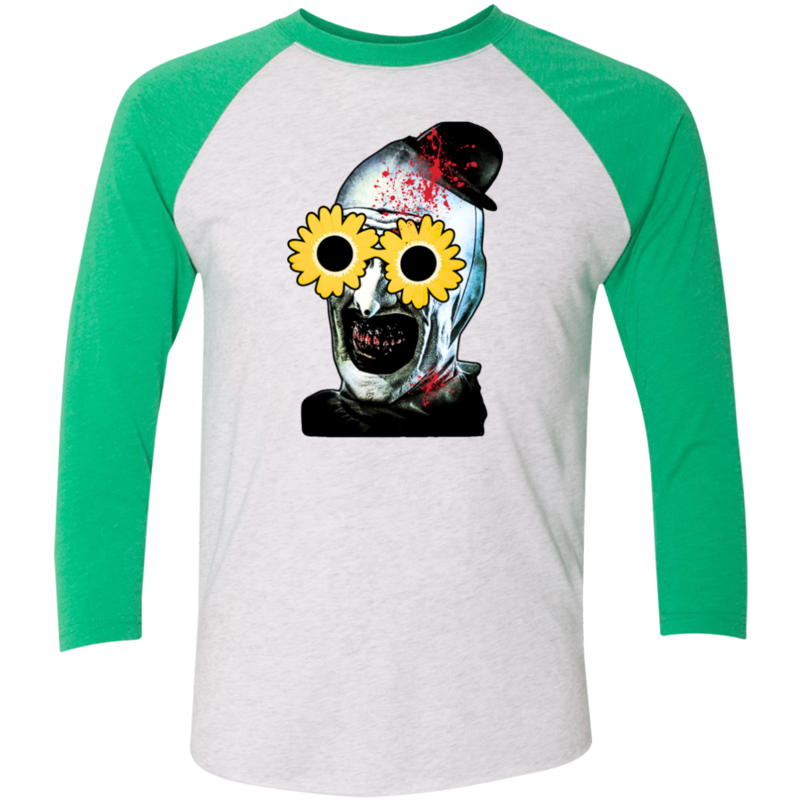 Terrifier with sunflower glasses Tri-Blend 3/4 Sleeve Raglan T-Shirt