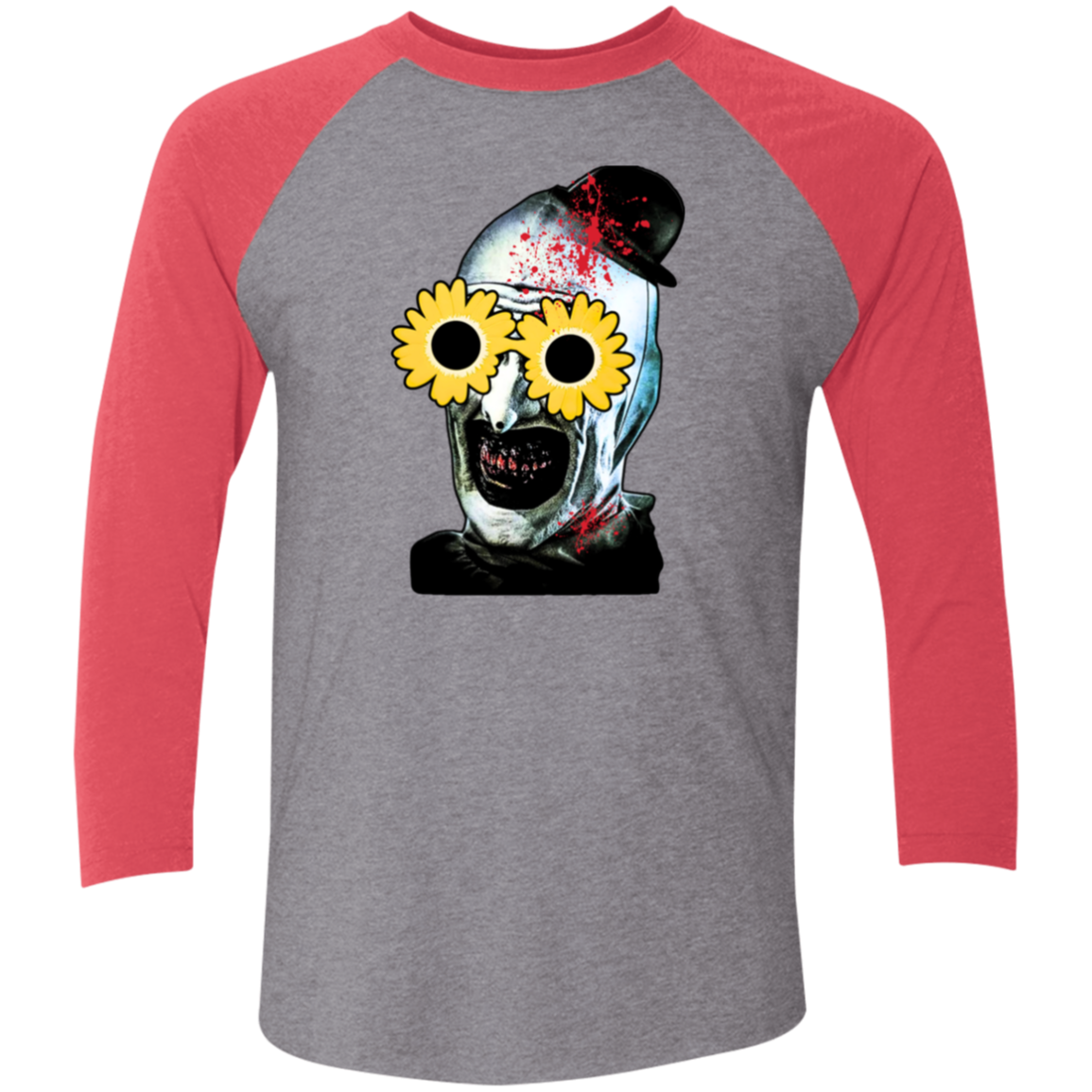 Terrifier with sunflower glasses Tri-Blend 3/4 Sleeve Raglan T-Shirt