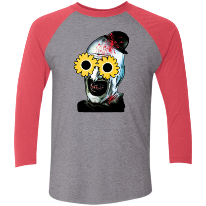 Terrifier with sunflower glasses Tri-Blend 3/4 Sleeve Raglan T-Shirt