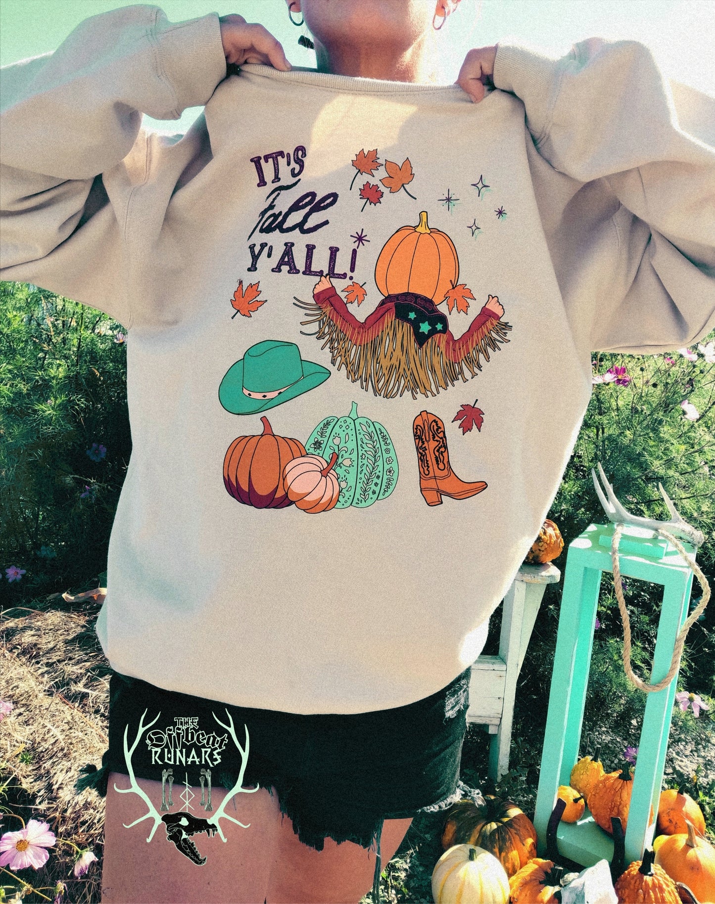 It's fall y'all Crewneck Sweatshirt The Offbeat Runars model