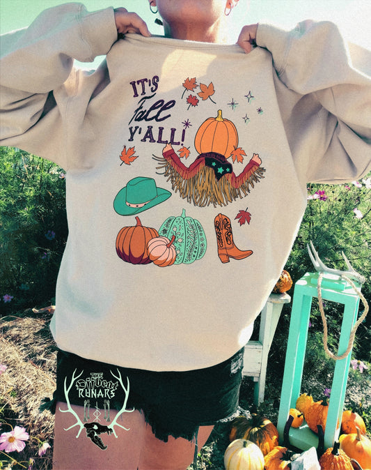 It's fall y'all Crewneck Sweatshirt The Offbeat Runars model