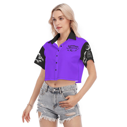 Samhain Queen Purple Women's Cropped Shirt Front Side 2 The Offbeat Runars