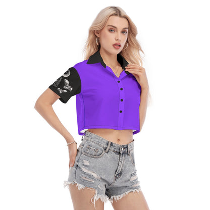 Samhain Queen Purple Women's Cropped Shirt Front Side The Offbeat Runars