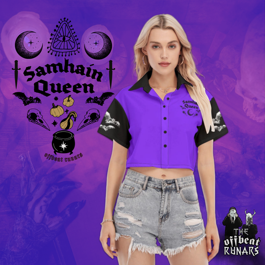 Samhain Queen Purple Women's Cropped Shirt Front side The Offbeat Runars