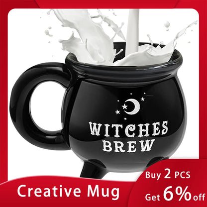 Witches Brew Witch Cauldron Mug Decoration Cauldron Coffee Mug Black Ceramic Drinkware Decoration Crucible