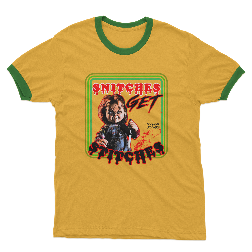 Snitches get stitches Adult Ringer T-Shirt Mustard green