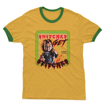 Snitches get stitches Adult Ringer T-Shirt Mustard green