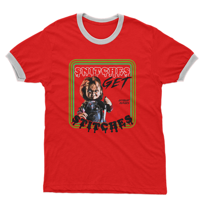 Snitches get stitches Adult Ringer T-Shirt Red