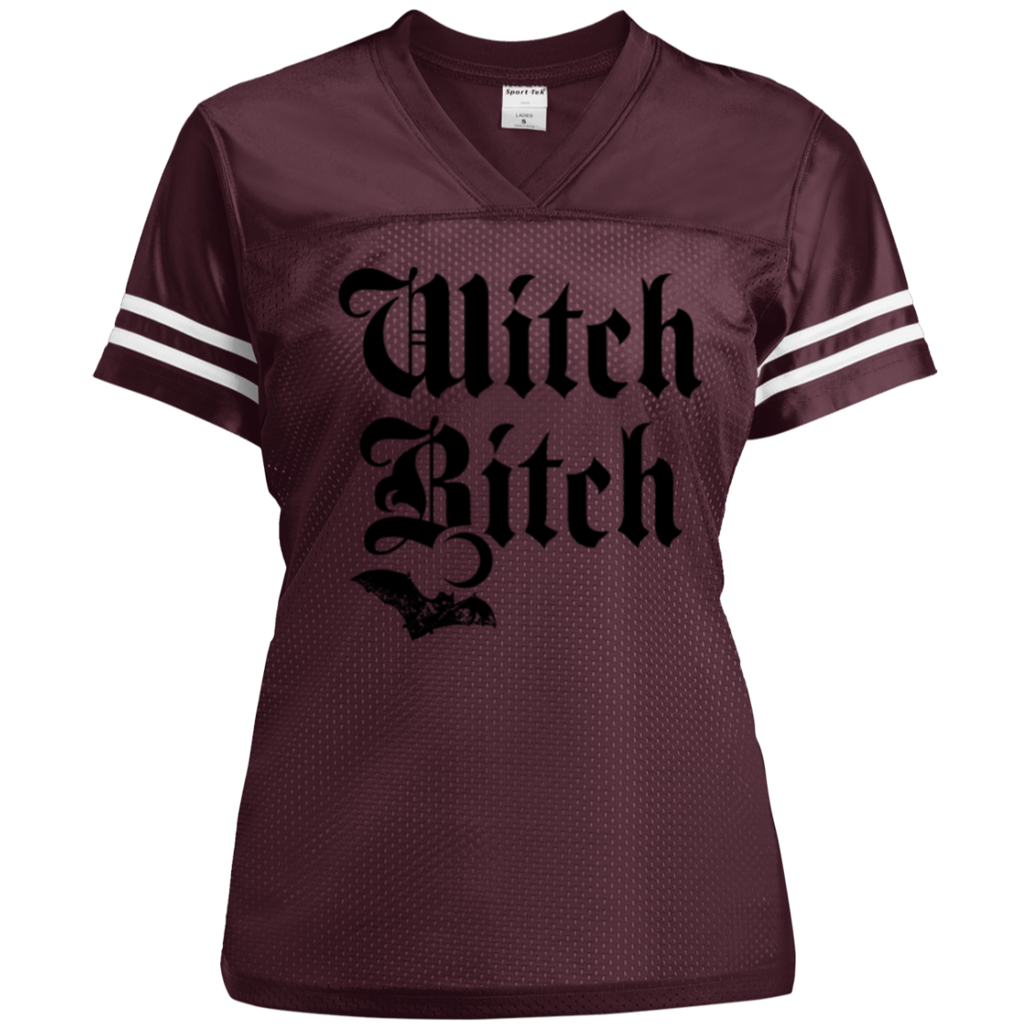 Witch Bitch Ladies' Replica Jersey Maroon front side The Offbeat Runars
