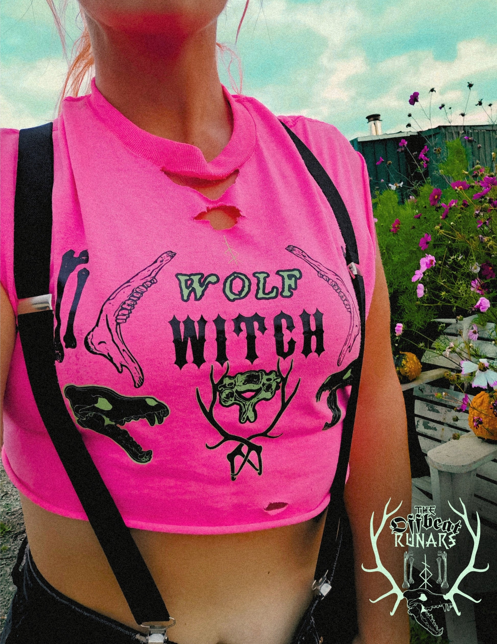 Wolf witch neon pink tee The Offbeat Runars