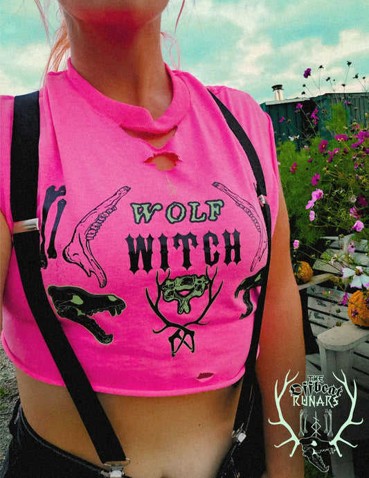 Wolf witch neon pink tee The Offbeat Runars