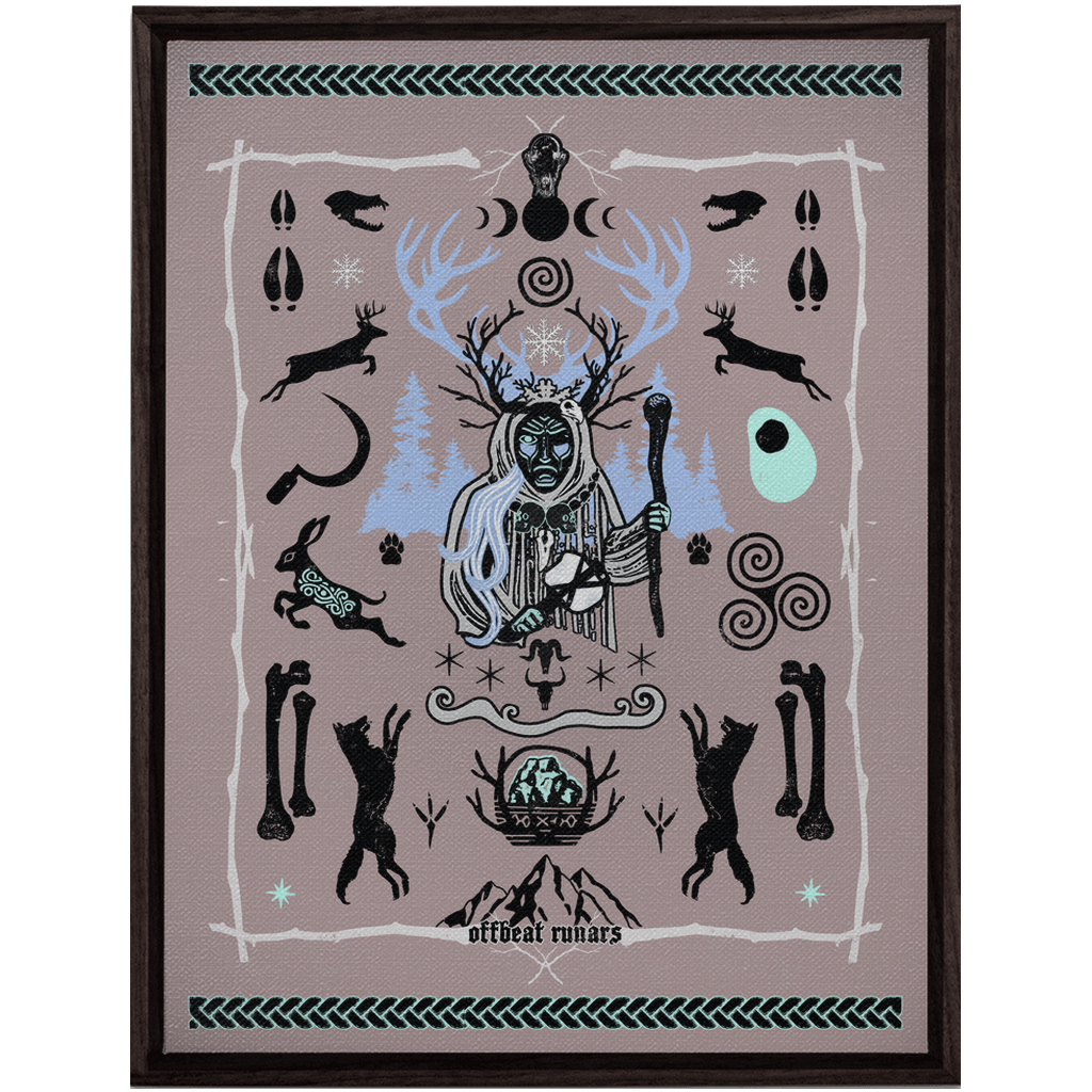 Cailleach Winter Crone Goddess Framed Canvas Wraps Black | Dark Walnut