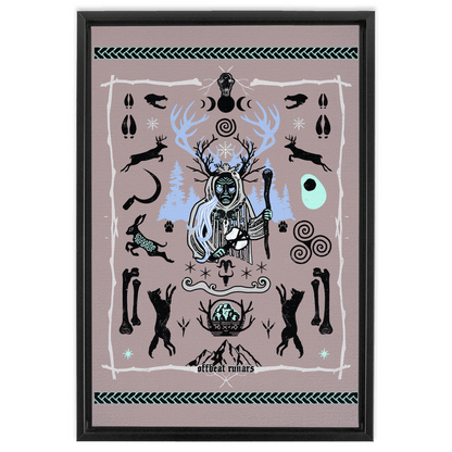 Cailleach Winter Crone Goddess Framed Canvas Wraps Black | Dark Walnut