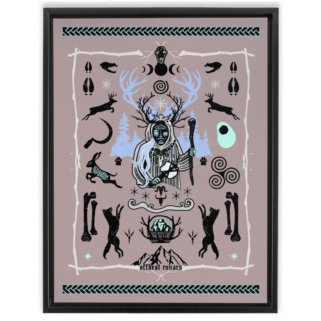 Cailleach Winter Crone Goddess Framed Canvas Wraps Black | Dark Walnut