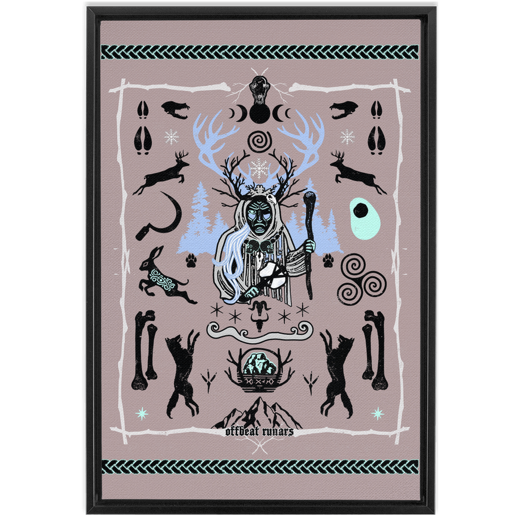 Cailleach Winter Crone Goddess Framed Canvas Wraps Black | Dark Walnut