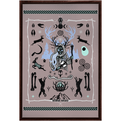 Cailleach Winter Crone Goddess Framed Canvas Wraps Black | Dark Walnut