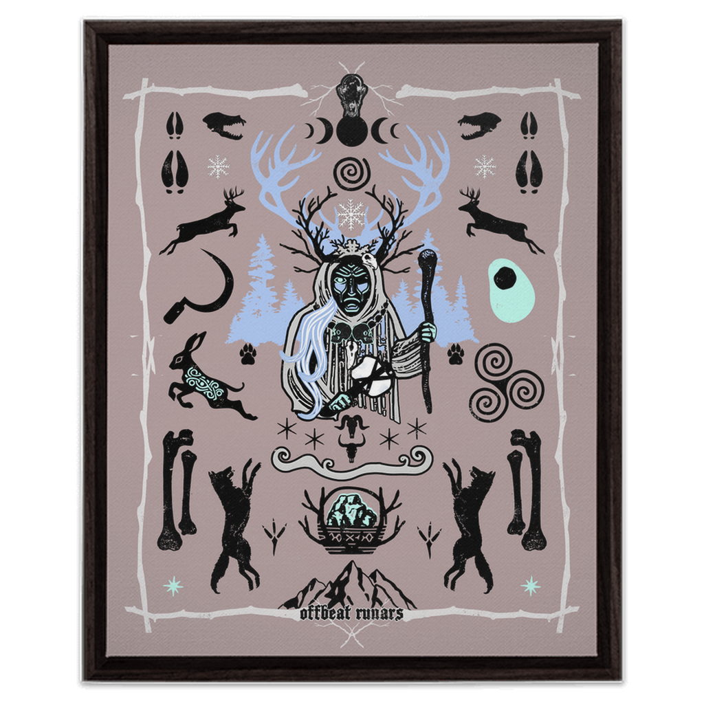 Cailleach Winter Crone Goddess Framed Canvas Wraps Black | Dark Walnut