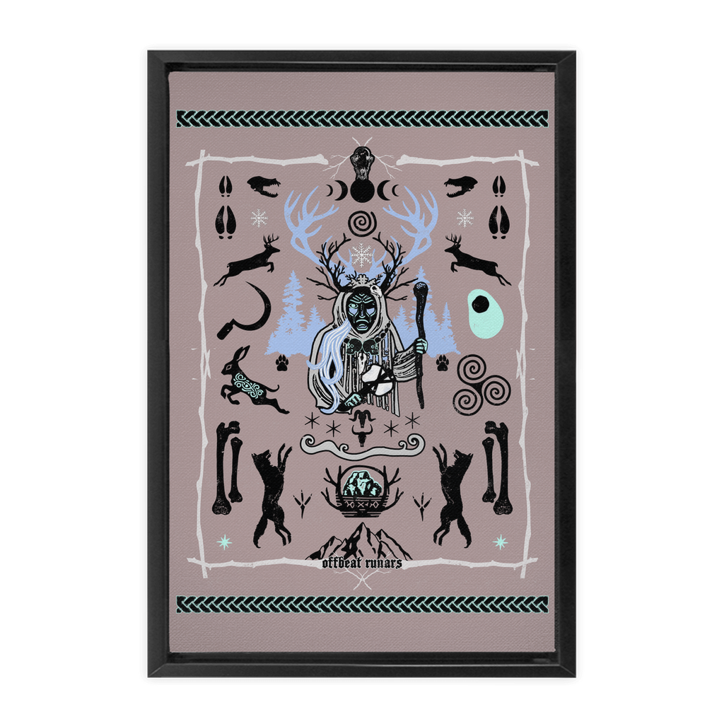 Cailleach Winter Crone Goddess Framed Canvas Wraps Black | Dark Walnut