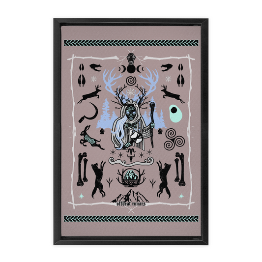 Cailleach Winter Crone Goddess Framed Canvas Wraps Black | Dark Walnut