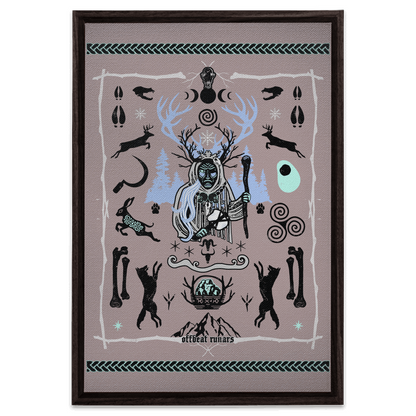 Cailleach Winter Crone Goddess Framed Canvas Wraps Black | Dark Walnut