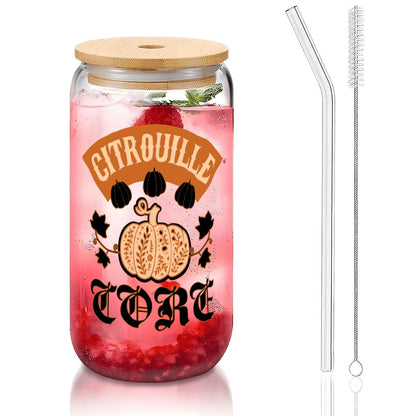 Citrouille Core Glass Tumbler with Straw & Bamboo Lid  (16oz)