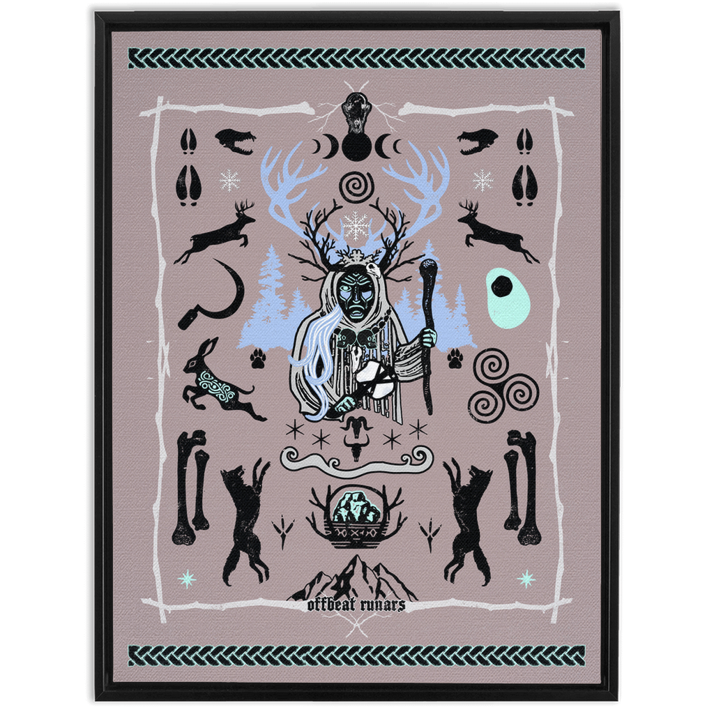 Cailleach Winter Crone Goddess Framed Canvas Wraps Black | Dark Walnut