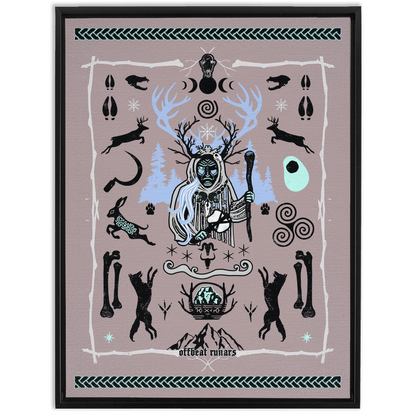 Cailleach Winter Crone Goddess Framed Canvas Wraps Black | Dark Walnut