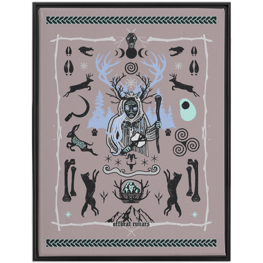 Cailleach Winter Crone Goddess Framed Canvas Wraps Black | Dark Walnut