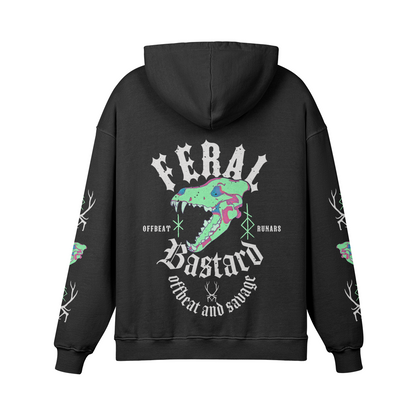 Feral Bastard Blanc Unisexe Super Heavyweight Sweat à capuche rétro surdimensionné