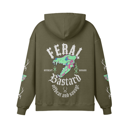 Feral Bastard White Unisex Super Heavyweight Oversized Retro Hoodie