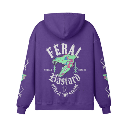 Feral Bastard White Unisex Super Heavyweight Oversized Retro Hoodie