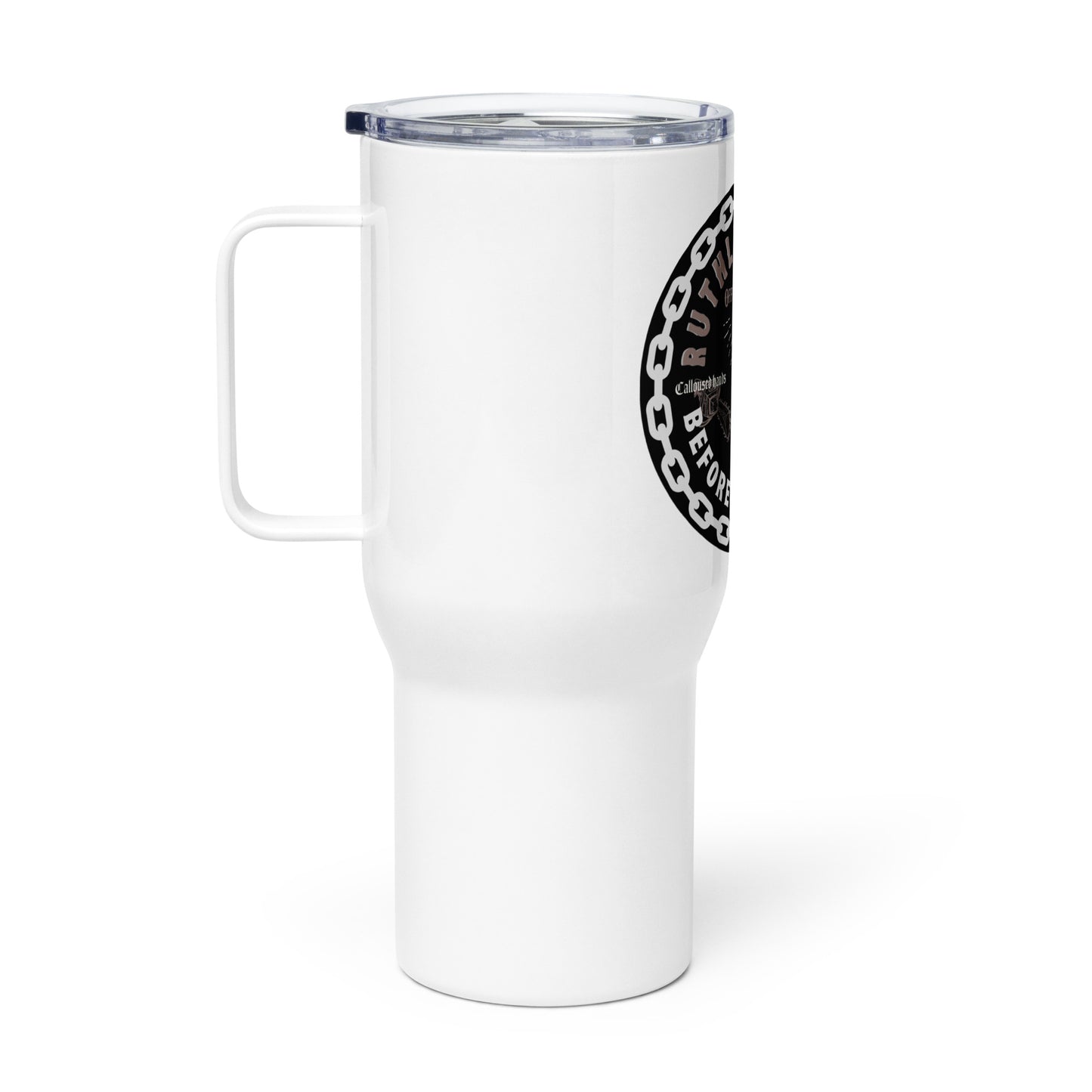 Ruthless Toil before Cube Farms Travel mug with a handle